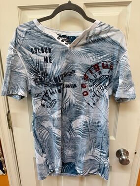 Desigual Men’s Short Sleeve Palm-Print Tee in Blue